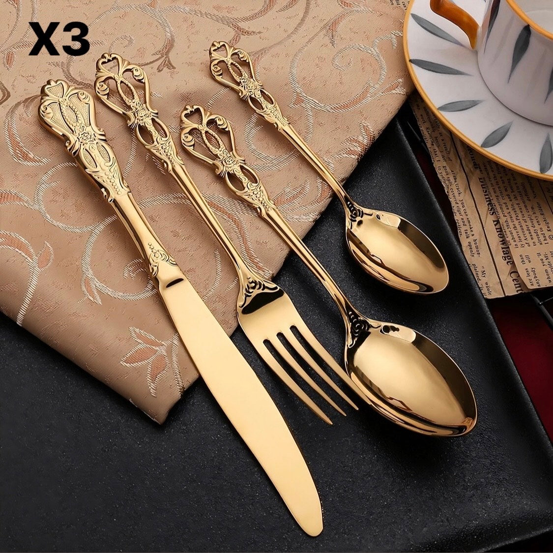 4-Piece Stainless Steel Gold Cutlery Set| Timeless Luxury