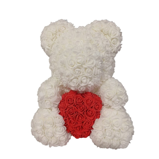 White red H / 40CM WildHotDeals Rose Bear Heart Artificial FloweR