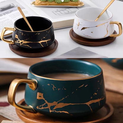 Nordic Elegance Marble Ceramic Coffee Cup Set